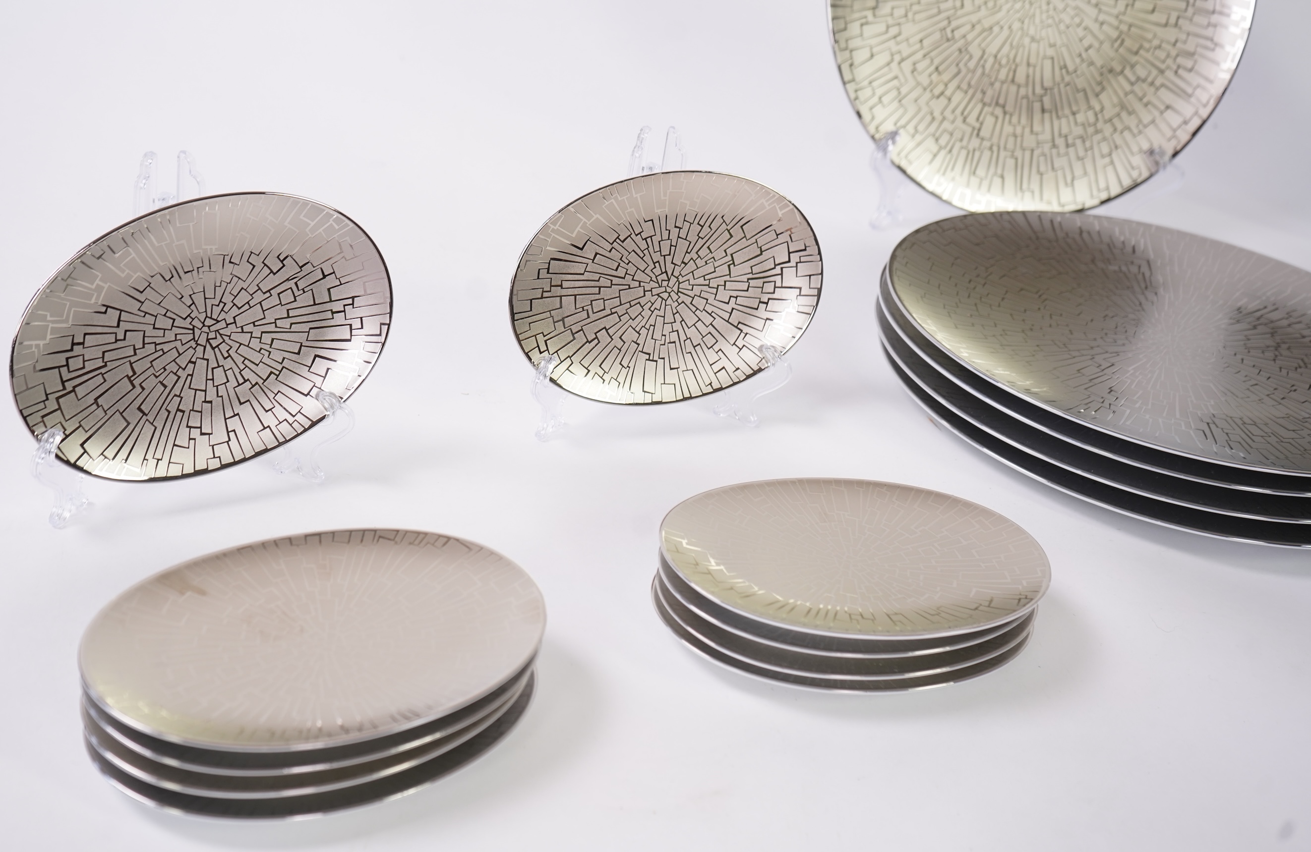 A collection of Rosenthal studio line TAC Gropius Skin platinum dinnerware, largest 33cm in diameter